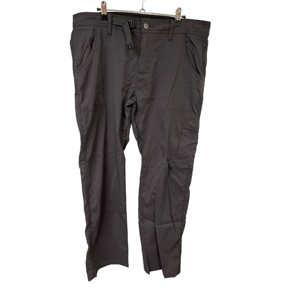 Prana Mens Zion Breathe Pants Size Large 35x32 Gray Hiking Roll Up W/ Belt